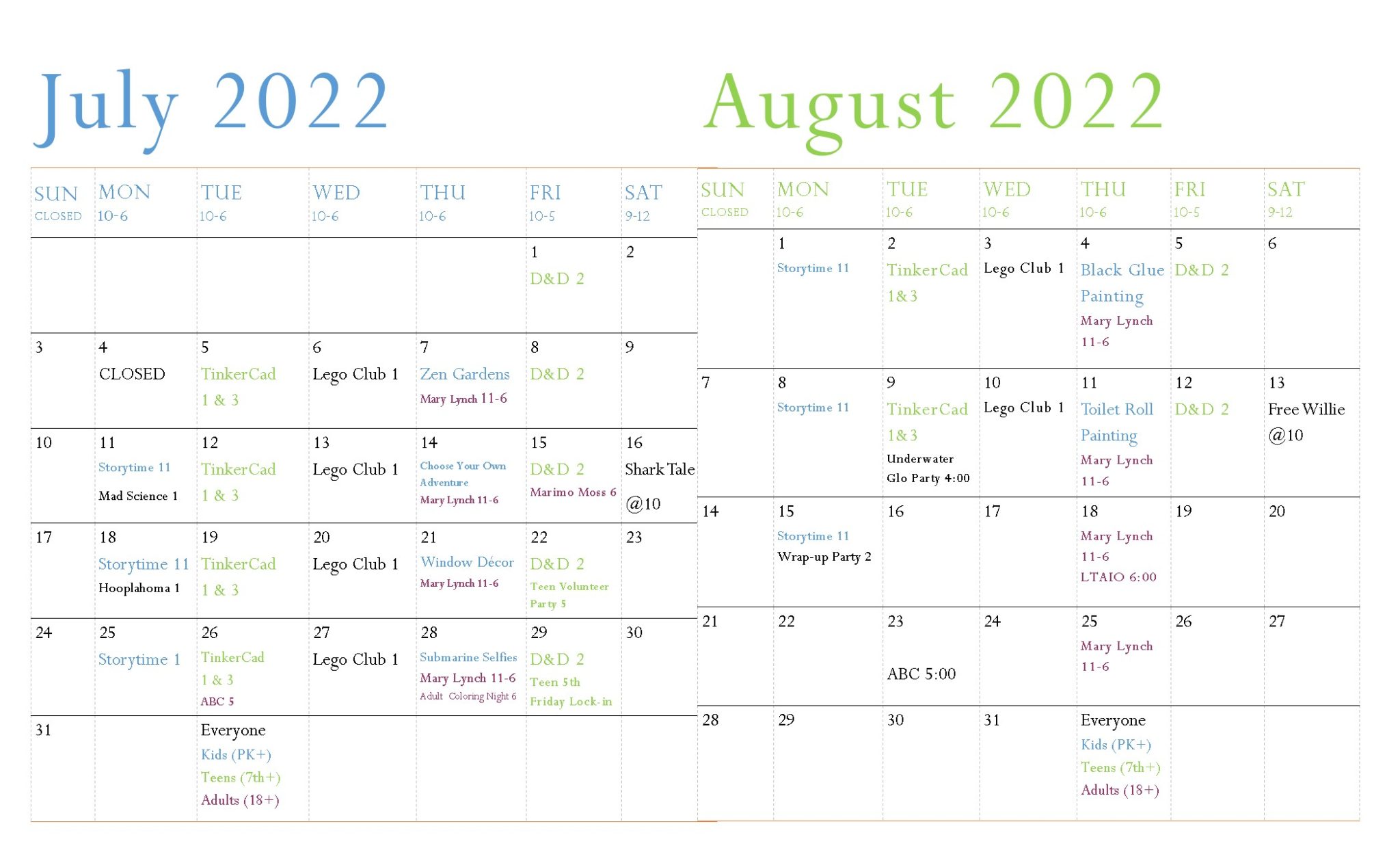 Activity Calendar – Cherokee City County Library